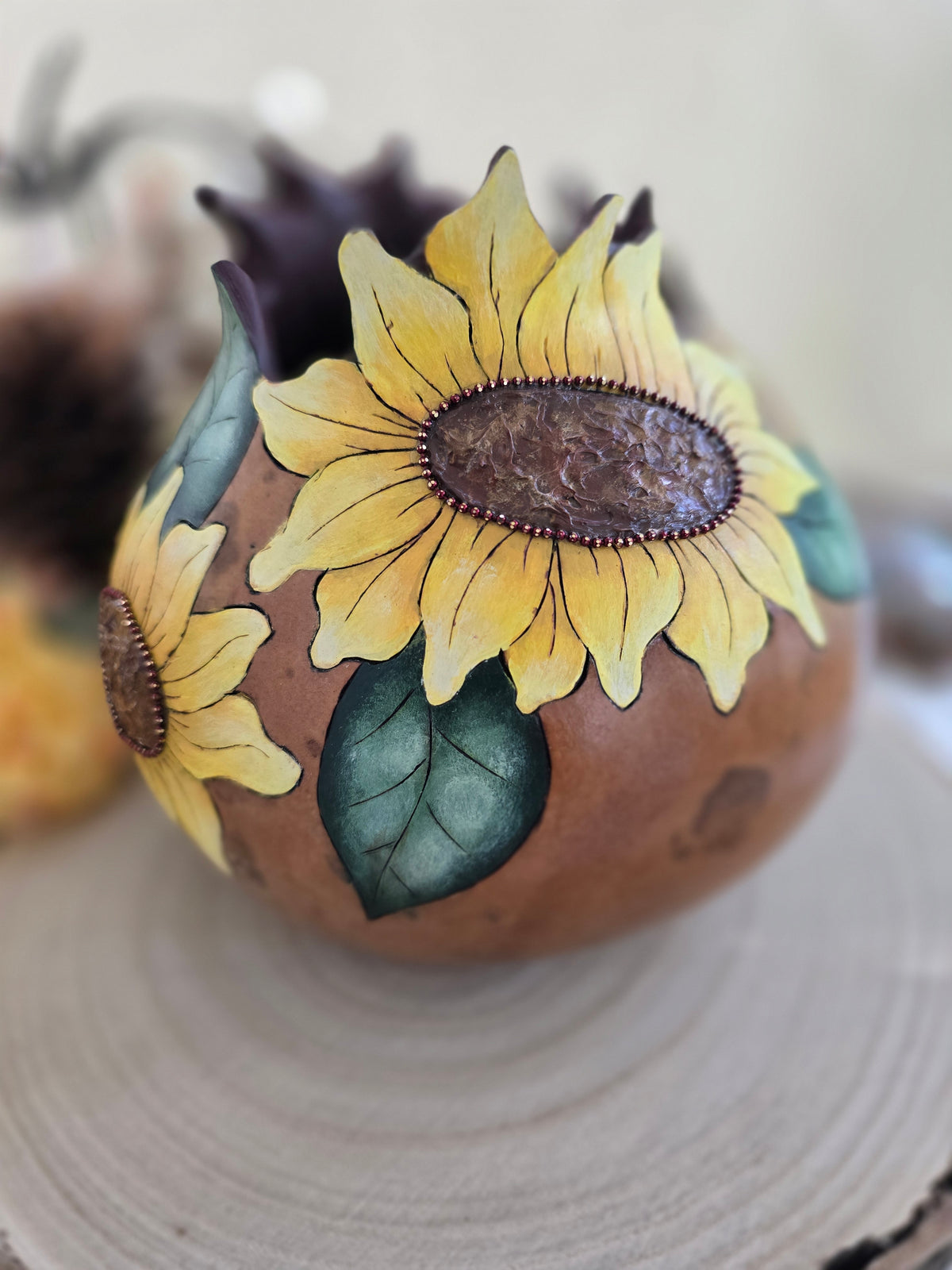 Sunflower Decorative Gourd with Petal-Carved Opening