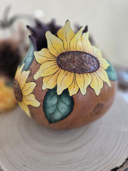 Sunflower Decorative Gourd with Petal-Carved Opening