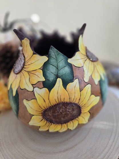 Sunflower Decorative Gourd with Petal-Carved Opening