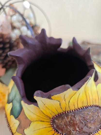 Sunflower Decorative Gourd with Petal-Carved Opening