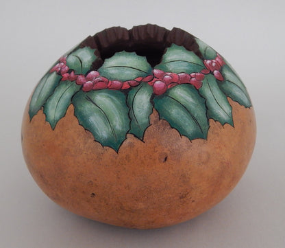 Holly & Red Berry Gourd - Holiday Table Decor