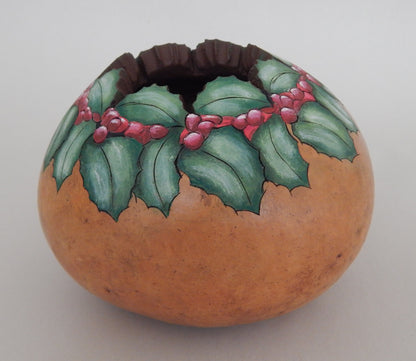 Holly & Red Berry Gourd - Holiday Table Decor