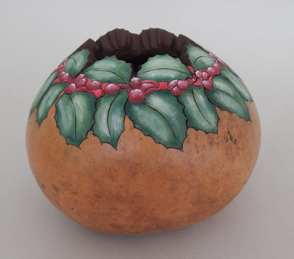 Holly & Red Berry Gourd - Holiday Table Decor