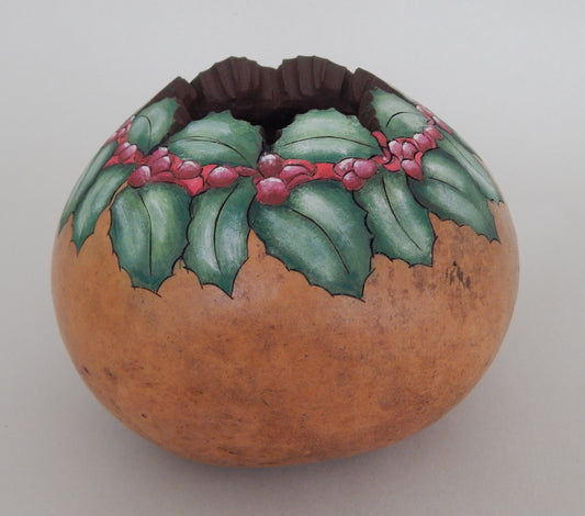 Holly & Red Berry Gourd - Holiday Table Decor
