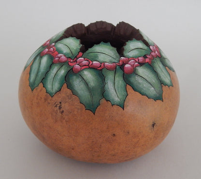 Holly & Red Berry Gourd - Holiday Table Decor