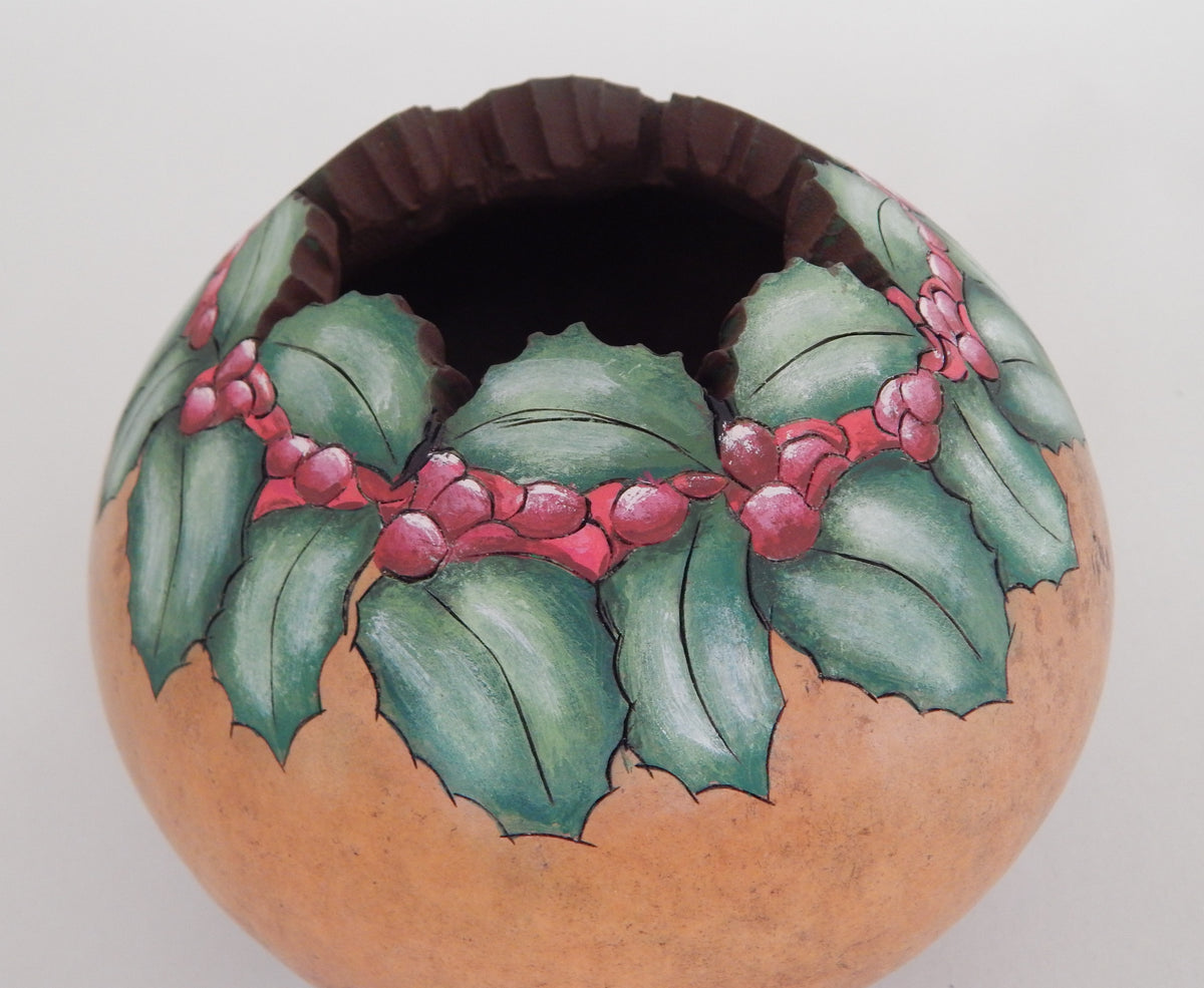 Holly & Red Berry Gourd - Holiday Table Decor