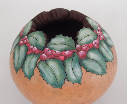 Holly & Red Berry Gourd - Holiday Table Decor