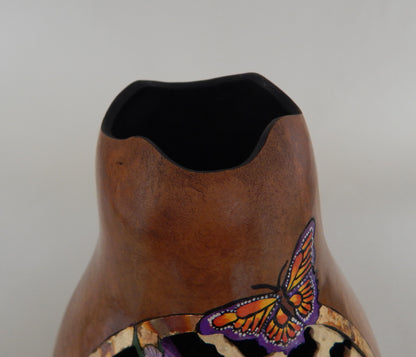 Carved Tiger Lily Gourd with Filigree & Gold Leaf